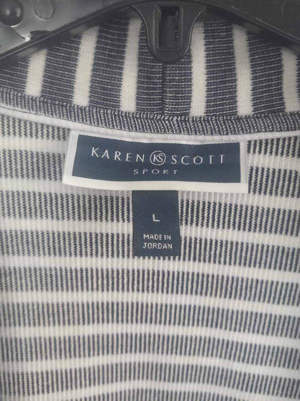 Karen Scott Navy & White Striped Knit 3/4 Sleeve Open Front Cardigan Size Large